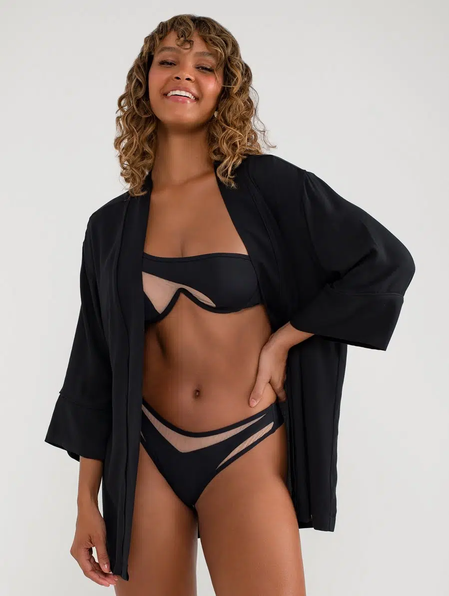 Kimono Aberto Preto Wave - Imagem 1