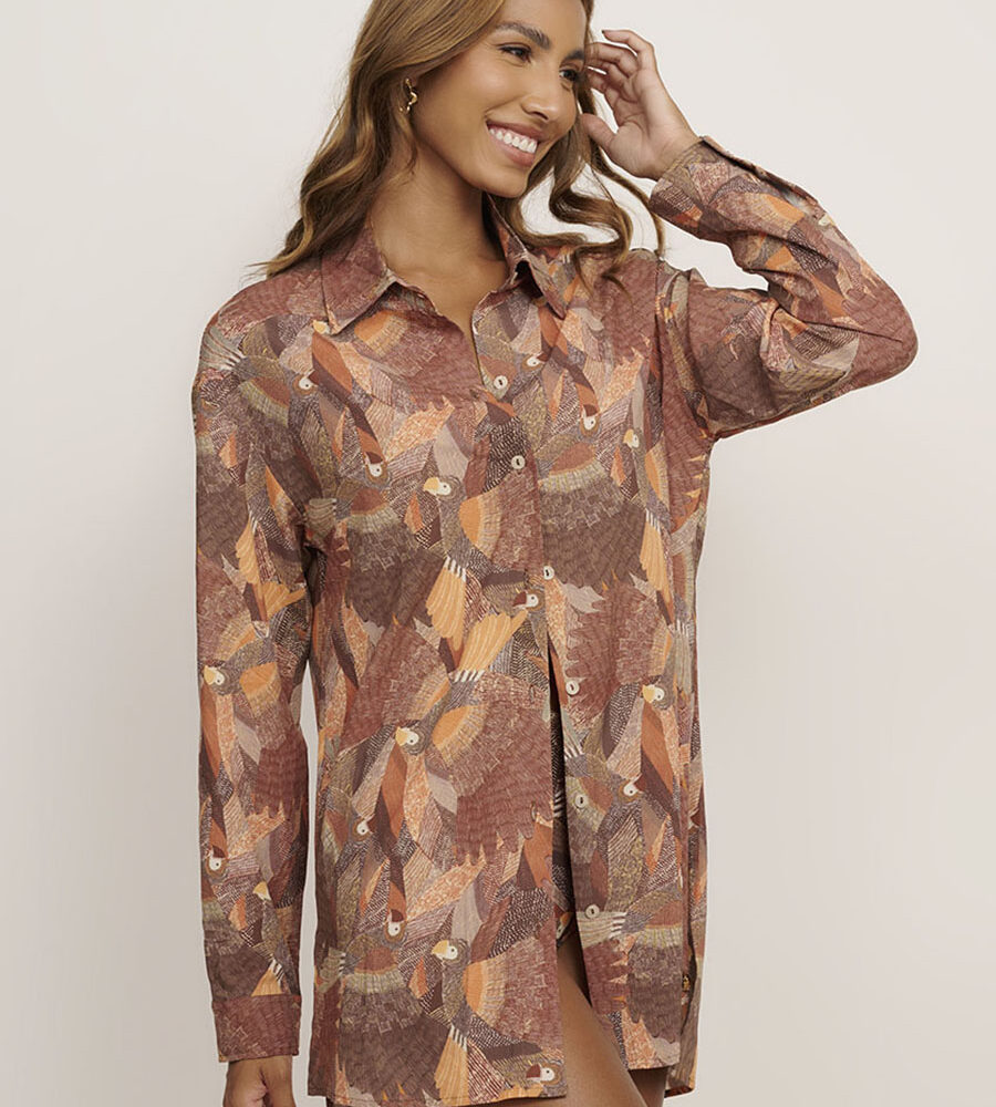 Chemise Mangas Longas Estampa Costa