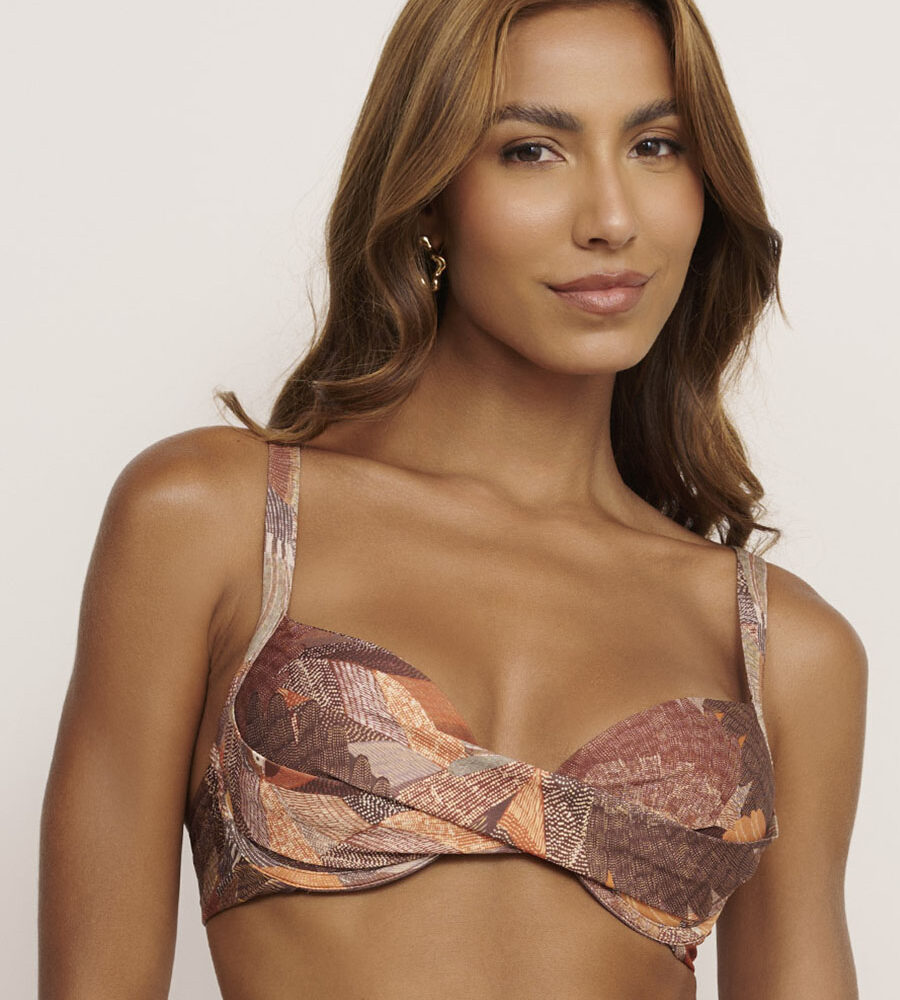 Top Meia Taça Drapeado Estampa Costa