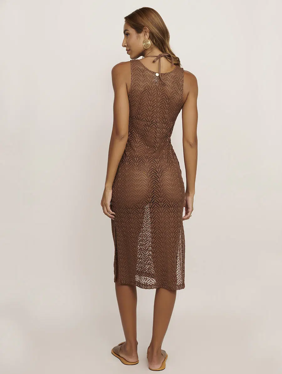 Vestido Midi em Tela Marrom Cais - Imagem 3