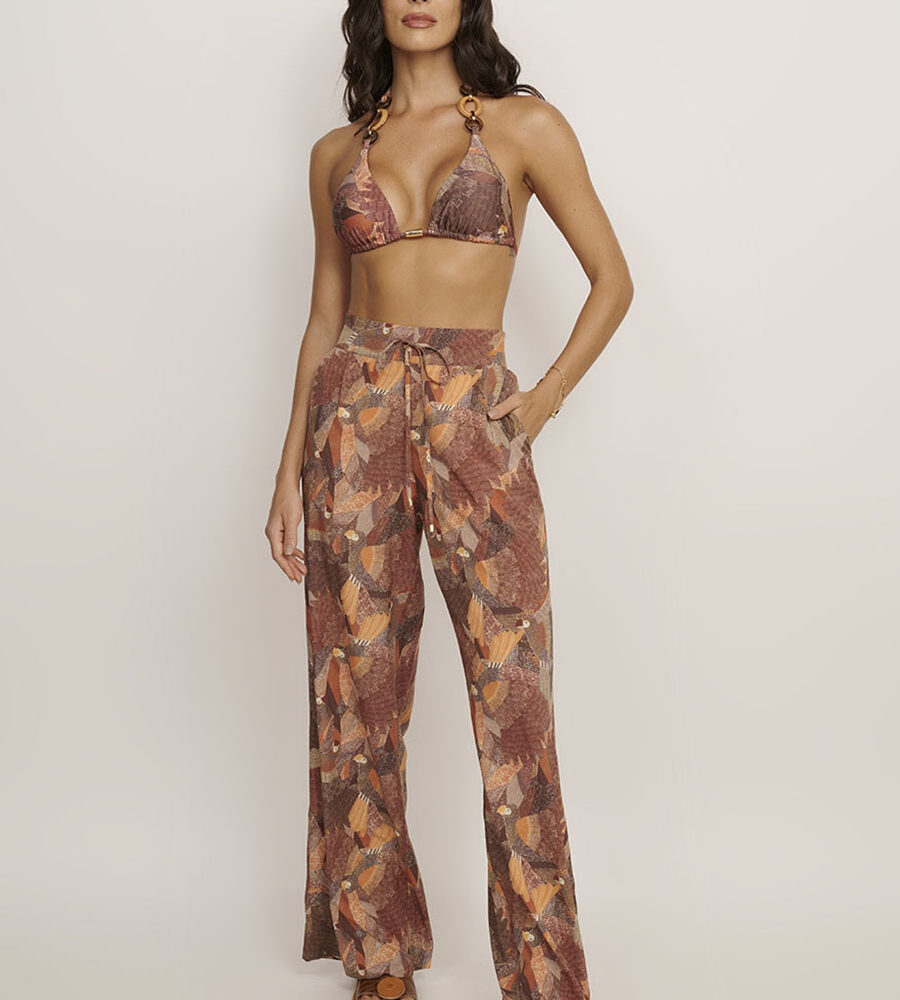 Calça Pantalona com Bolsos estampa Costa