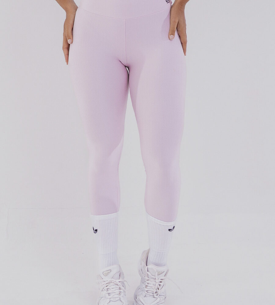 Calça Legging Chevry Rosa Calmy Belles Active com textura moderna e cós alto duplo.
