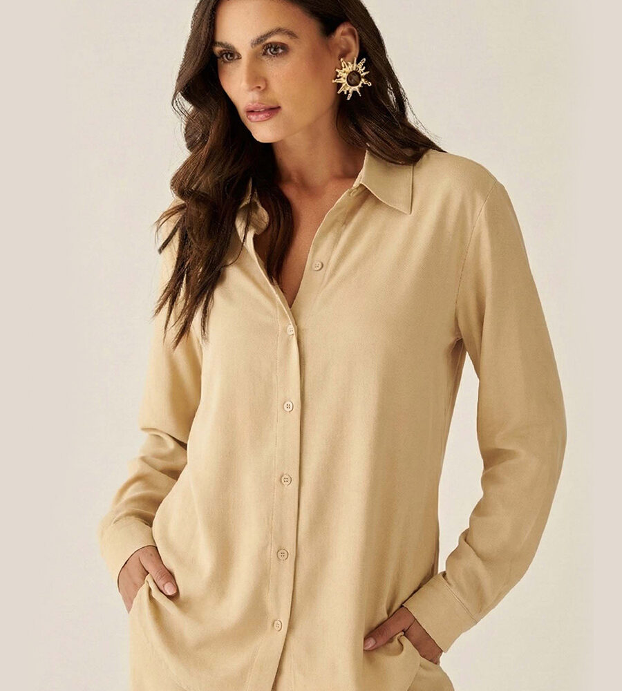 Camisa Mangas Longas Areia Luzente
