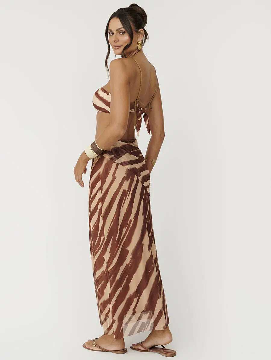 Saia midi em tule soft estampa Lúmen com detalhe franzido e cintura elástica Belles